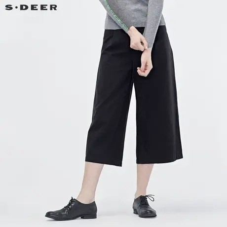 sdeer圣迪奥2019秋装新款女高腰纯黑阔腿长裤S19180827商品大图
