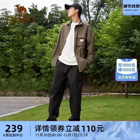 骆驼工装裤2023秋冬季新款加绒梭织长裤加厚抗静电防风御寒保暖男商品大图