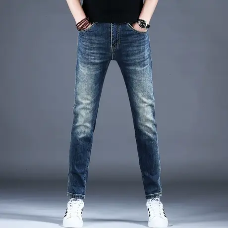 男士四季新款弹力牛仔裤男款修身小脚裤子男美式高街2023常规百搭图片
