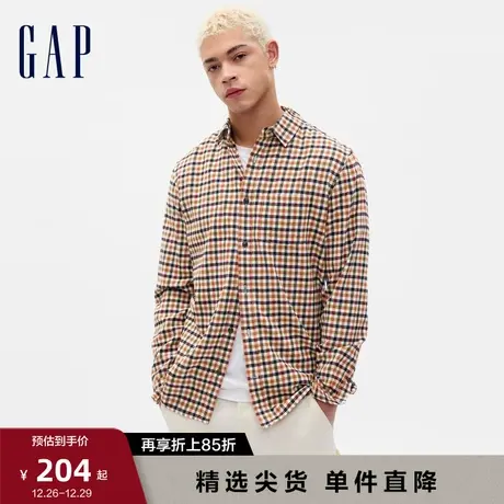 Gap男装秋季法兰绒通勤翻领长袖衬衫时尚经典格纹休闲上衣787635商品大图