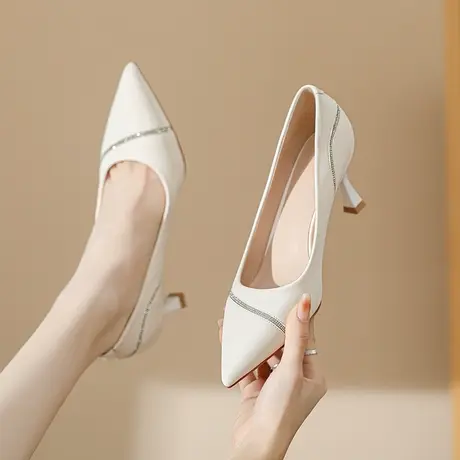 高跟鞋女细跟2024年春季新款性感气质尖头女神范水钻浅口职业单鞋图片