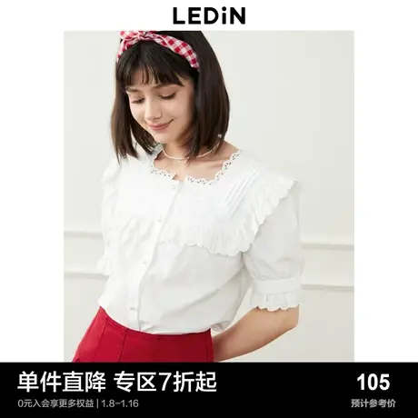 乐町法式拼接上衣夏季女装短款纯色温柔设计感白色衬衫图片