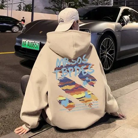 潮牌卫衣男秋冬季慵懒风帽衫2023新款宽松连帽外套港风复古上衣服商品大图