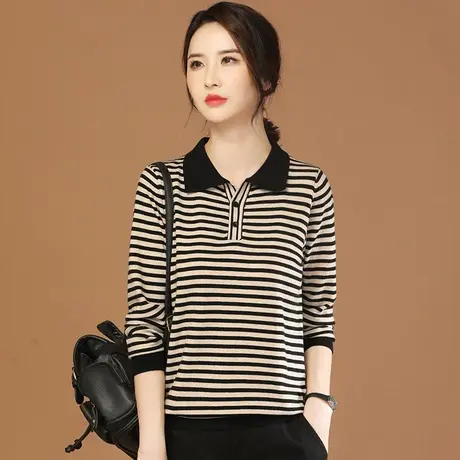 韩潮袭人娃娃领条纹长袖针织衫女2023秋新款宽松休闲打底毛衣上衣图片
