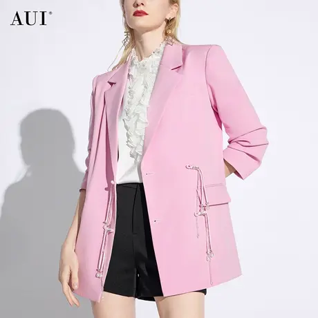 AUI粉色御姐气质宽松廓形西装外套女2024春新款职业休闲减龄西服商品大图