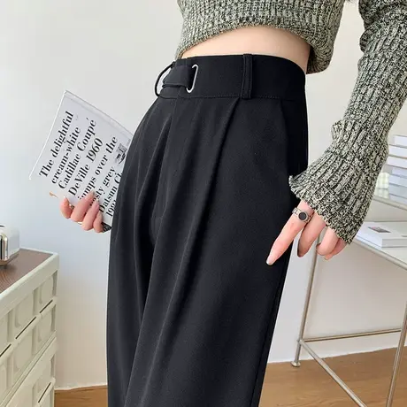 黑色垂感西装裤女春秋季小个子高腰梨形身材直筒裤窄版阔腿裤子商品大图