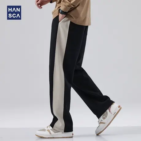 hansca拼接休闲裤潮牌男2023秋季美式高街宽松直筒垂直运动拖地裤商品大图