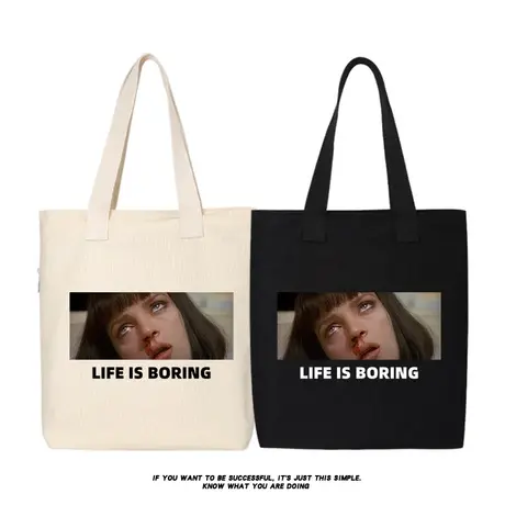 美国电影低俗小说昆汀Pulp Fiction帆布包背包大学生手提袋购物商品大图