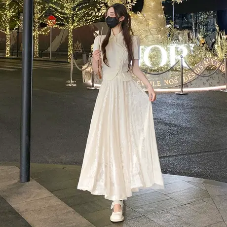 新国风唯美全蕾丝钩花大摆网纱半身裙2024春夏中长新款高腰仙女裙图片