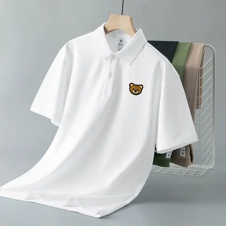 白色短袖t恤男翻领保罗polo衫珠地冰丝凉感半袖潮流小熊带领体恤商品大图