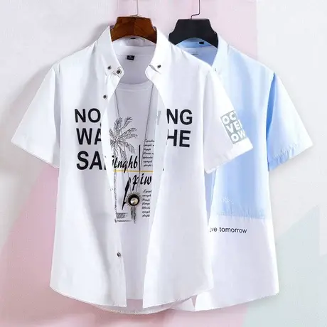 男士短袖衬衫休闲夏季新款冰丝半袖衬衣韩版潮流帅气学生上衣服男商品大图