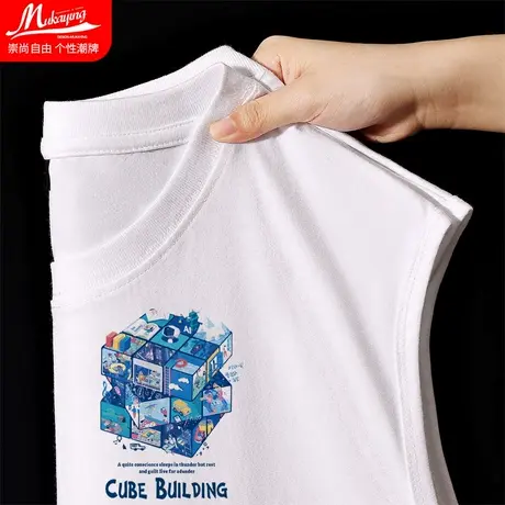 美式夏季潮流背心男运动纯棉宽松大码内搭无袖t恤男生百搭打底衫商品大图