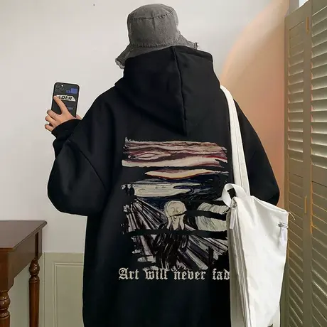 潮牌重磅加厚加绒卫衣男秋冬季连帽美式复古宽松ins上衣休闲外套商品大图