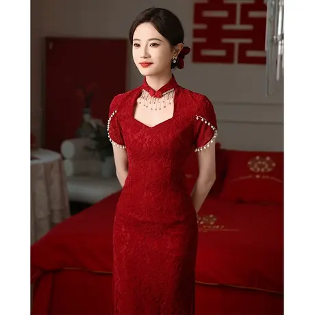 红色旗袍敬酒服改良年轻款新中式小个子2023新款女夏季高级感显瘦商品大图