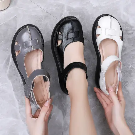 品牌大码女皮鞋41一43真皮凉鞋厚底舒适新款洋气不累脚新款2023商品大图