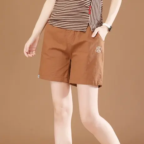 韩潮袭人松紧腰刺绣直筒休闲短裤女2023夏新款直筒阔腿哈伦热裤薄商品大图