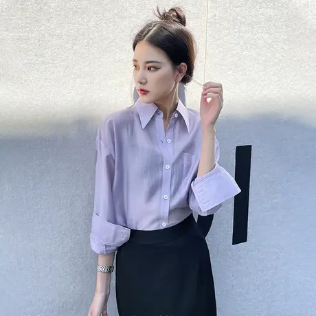 薄款微透衬衫女2023早春新款宽松防晒衣长袖气质洋气百搭上衣开衫图片