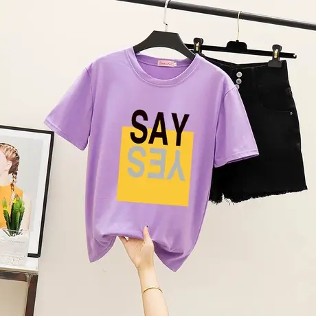 2023春装新款短袖纯棉T恤女夏学生半袖韩版宽松字母百搭上衣ins潮图片
