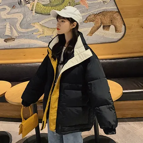 羽绒服女2019新款冬季棉袄韩版学生宽松面包服bf棉衣加绒加厚外套图片