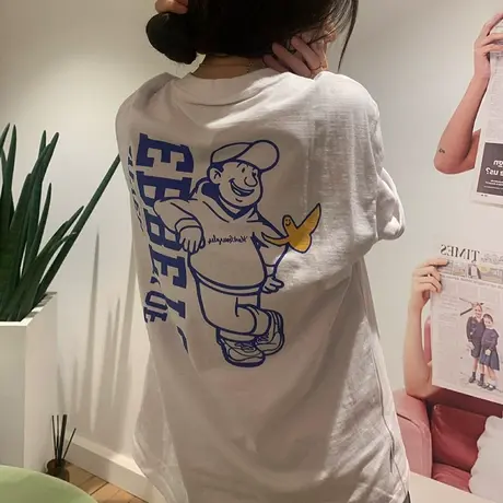 超火cec日系t恤女oversize复古设计感小众胖mm大码短袖ins潮上衣商品大图