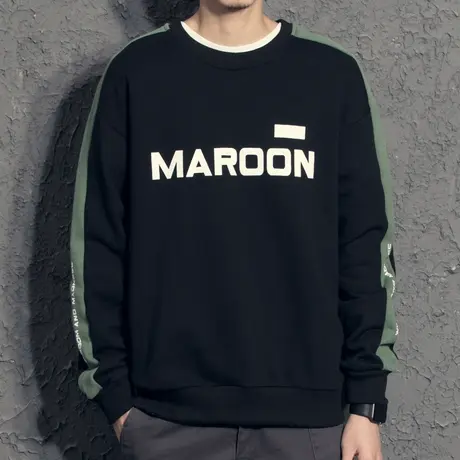 奕飏港风chic卫衣男圆领拼色字母印花潮牌男士卫衣春秋款帅气春装图片