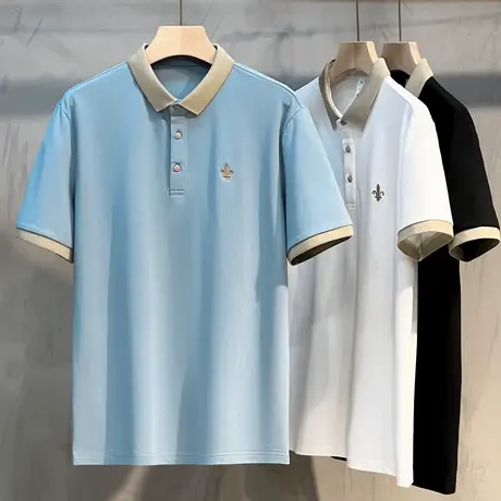 男士冰丝短袖翻领polo衫2023夏季新款休闲半袖珠地棉夏装青年t恤商品大图