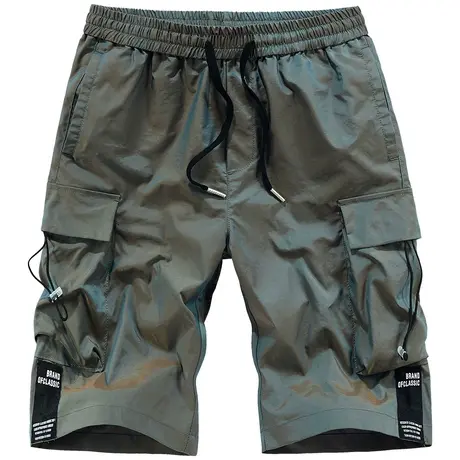 VIP夏季工装短裤男潮牌炫彩镭射反光宽松五分裤抽绳运动中裤薄款商品大图