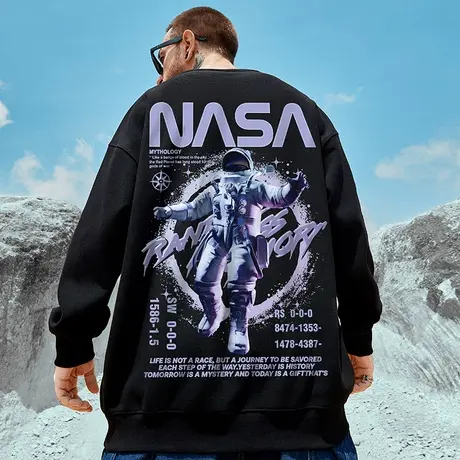 官网旗舰店nasa卫衣男圆领宽松加绒秋冬季2023新款情侣秋装衣服潮图片