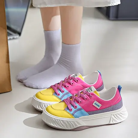 运动鞋女夏季2023年新款软底网红爆款百搭帆布鞋拼色休闲板鞋轻便商品大图