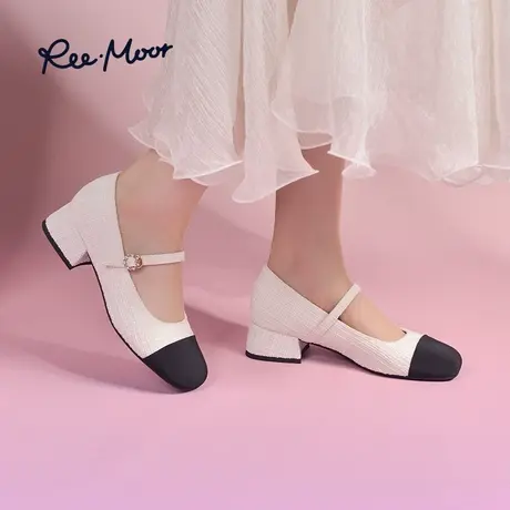 REEMOOR睿慕2023年秋季新款百搭法式小香风玛丽珍包头粗跟单鞋女商品大图
