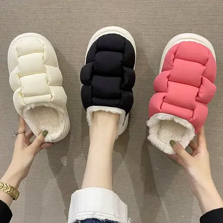 棉拖鞋女冬季时尚加厚毛绒保暖防水防滑厚底情侣室内居家包头拖鞋商品大图