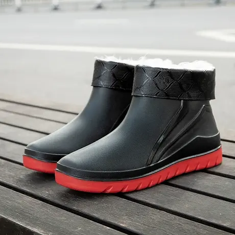 2022新款男士雨鞋冬季加绒棉雨靴中筒一体胶鞋劳保户外防水鞋男款商品大图