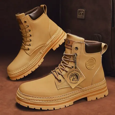 男鞋秋季2023新款高帮工装靴英伦风皮鞋男士厚底马丁靴男百搭潮鞋商品大图