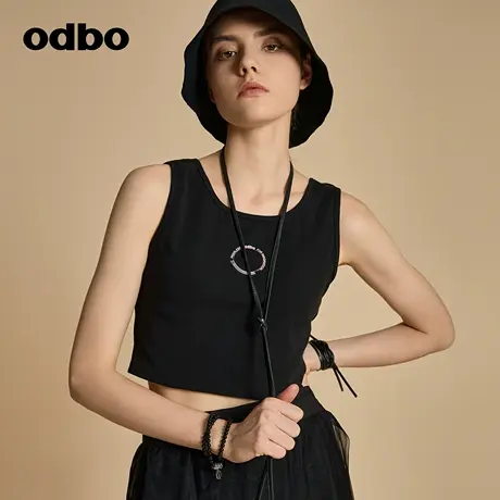 odbo/欧迪比欧原创设计黑色吊带背心女早秋2023新款内搭外穿上衣图片
