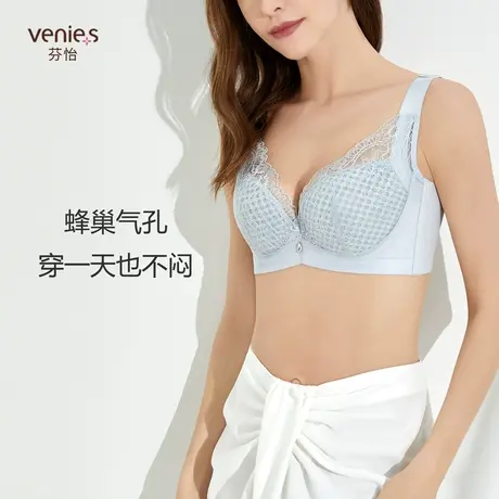 芬怡蜂巢杯薄款大码内衣女收副乳防下垂大胸显小洞洞杯文胸EV065图片