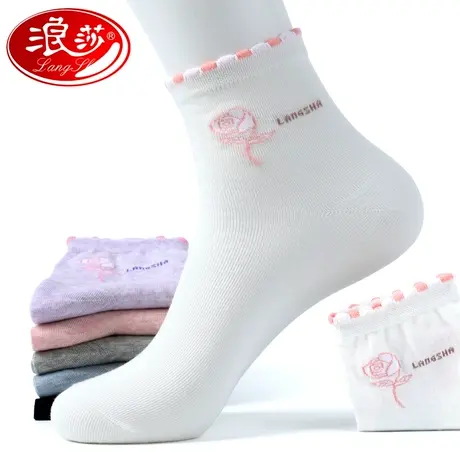 浪莎袜子女纯棉春秋长袜女式棉袜全棉女袜秋冬季中筒可爱ins袜潮商品大图