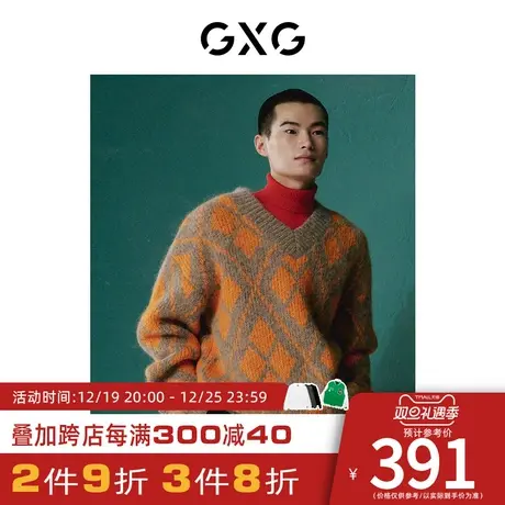 GXG男装[新尚]大廓版型潮流格纹V领线衫15周年系列2022年冬季新品商品大图
