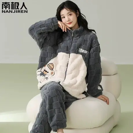 珊瑚绒睡衣冬季女款加绒加厚冬天女士家居服灰杏秋冬款2023年新款商品大图