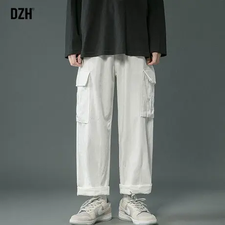 男士白色纯棉工装裤男潮牌宽松青少年裤子潮ins高街直筒裤九分裤商品大图