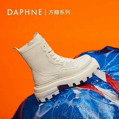 DAPHNELAB达芙妮方糖真皮厚底马丁靴女2024新款英伦方头系带短靴图片