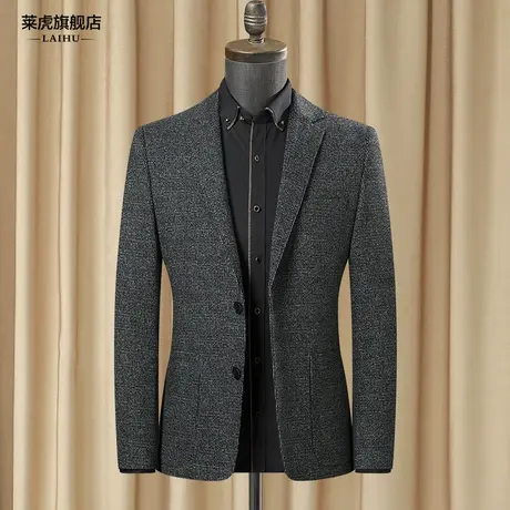 秋冬新款呢子西装外套男修身韩版商务潮流休闲小西服男士单件上衣商品大图