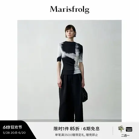 【艺术匠坊】玛丝菲尔秋艺术花稿不对称解构下摆针织衫女图片