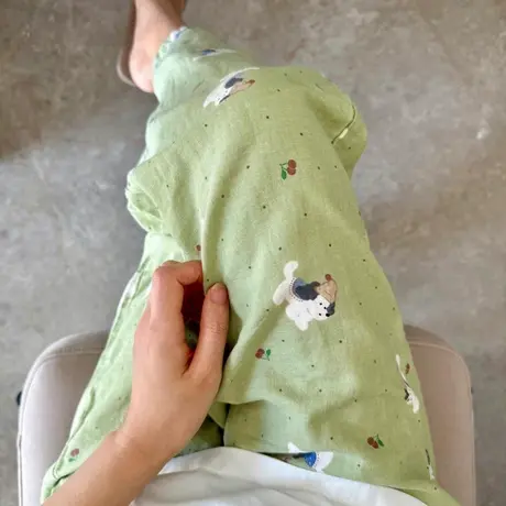 全棉双层纱布睡裤奶酪小狗可爱家居裤宽松慵懒休闲长裤～巨柔软商品大图