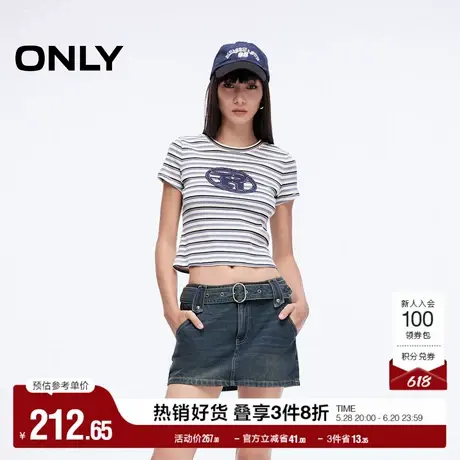 ONLY2025夏季新款复古辣妹风腰带低腰显瘦A字牛仔裙短裙半身裙女图片