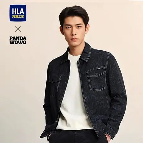 HLA/海澜之家panda wowo仿牛仔翻领夹克24冬新休闲羽绒服外套男款商品大图