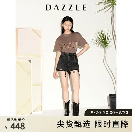 DAZZLE地素奥莱 春夏黑色复古小众毛边设计感A字牛仔短裤女商品大图