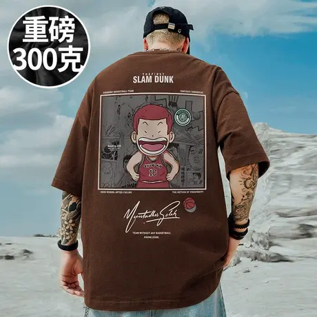 100%纯棉港风潮牌宽松日系卡通T恤短袖加肥加大码男装胖子半袖夏商品大图