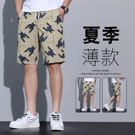 唐狮2024夏季新款男士休闲短裤宽松直筒印花沙滩裤薄款五分裤子TG商品大图