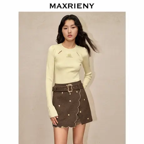 【奥莱】MAXRIENY温柔复古感开叉套头针织商品大图