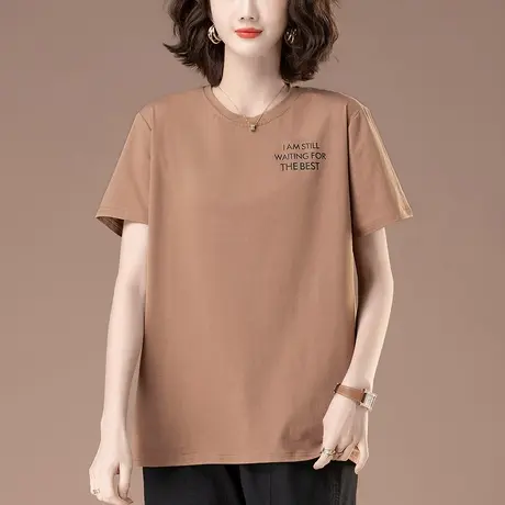 圆领短袖t恤女夏季加肥加大码女装宽松中年妈妈休闲纯棉显瘦体恤商品大图